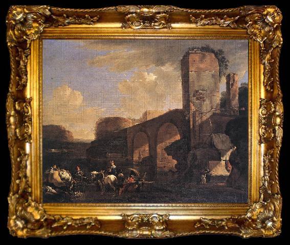 framed  ASSELYN, Jan Italianate Landscape with a River and an Arched Bridge nn, ta009-2